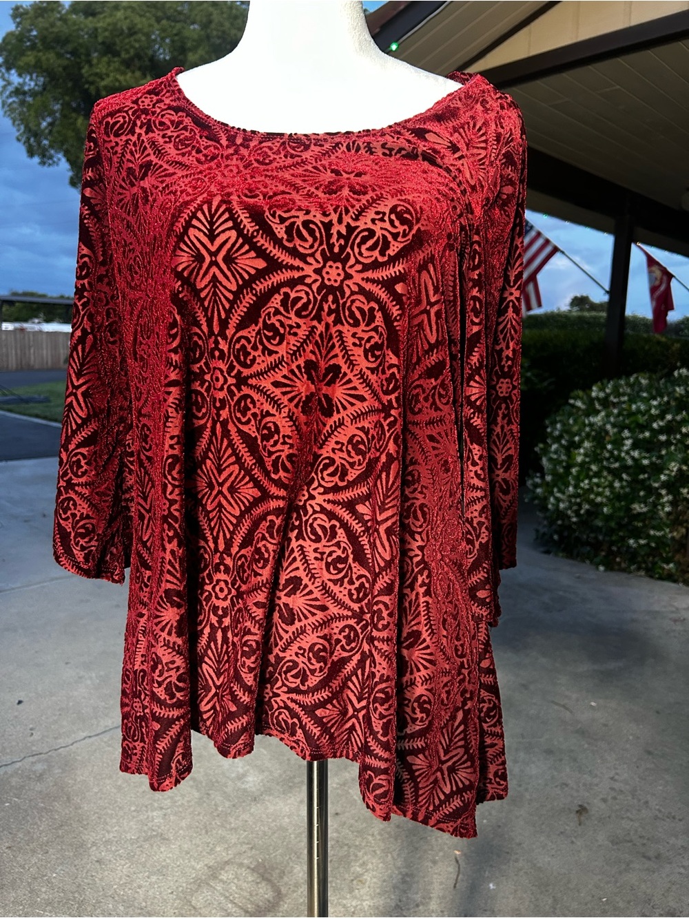 Brittany black Y2K asymmetrical hem velvet burnout tunic